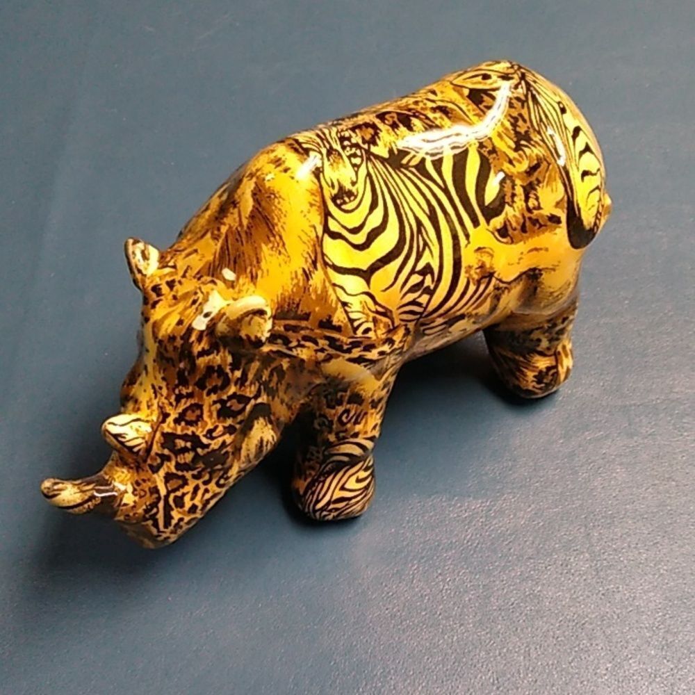 Vintage LaVie Jungle Safari Hand painted Hidden Safari Animals Rhino